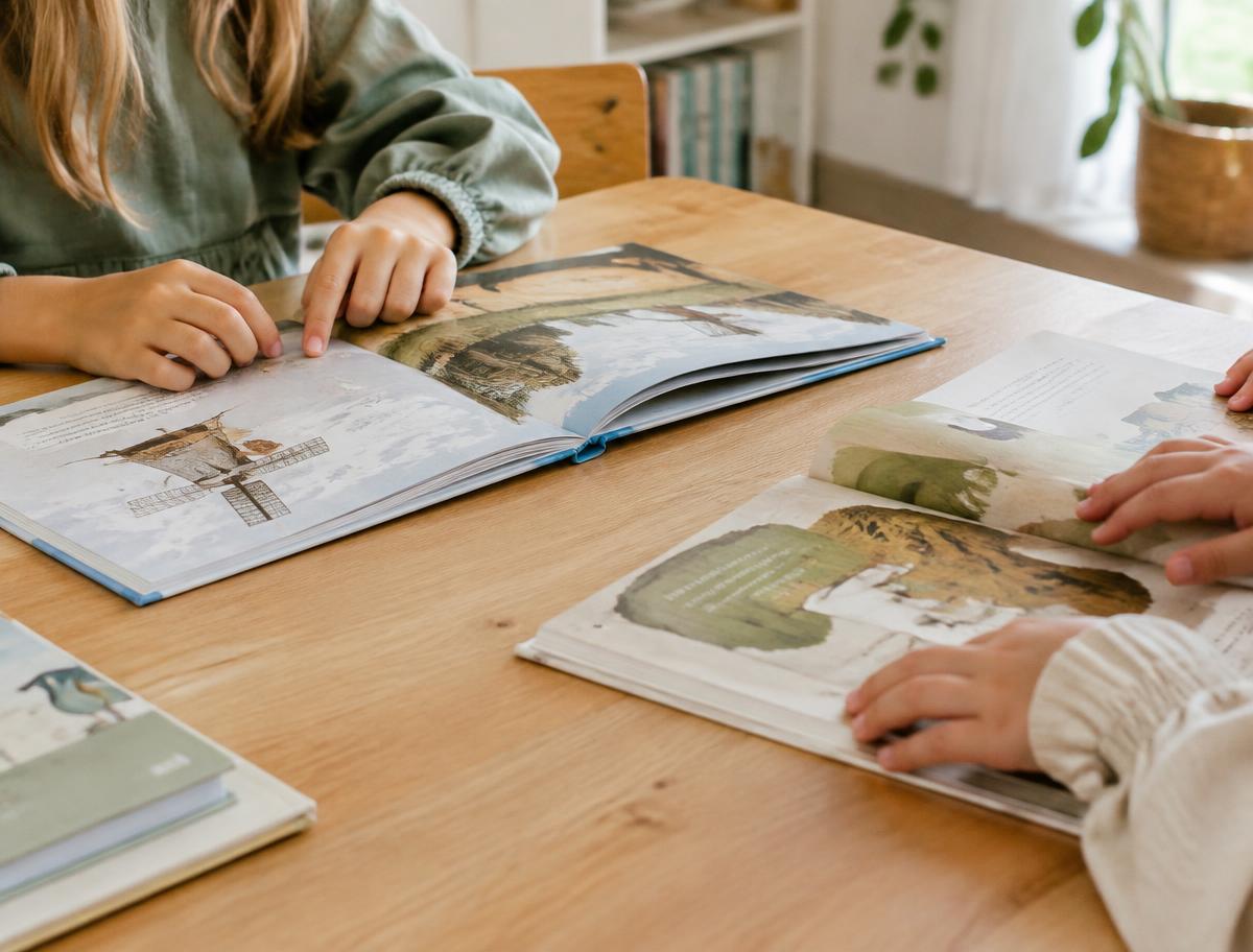 Barn som leser bøker sammen